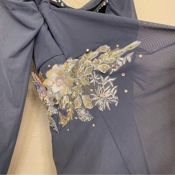 Weissman Balera solo custom Dance costume blue Mesh Poet Sleeve Dress 16384 MA - Picture 7 of 14